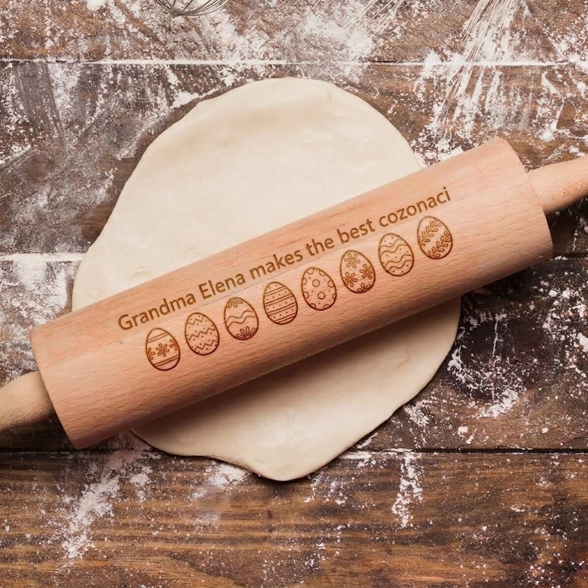 Personalised wooden rolling pin with message - Happy Easter!