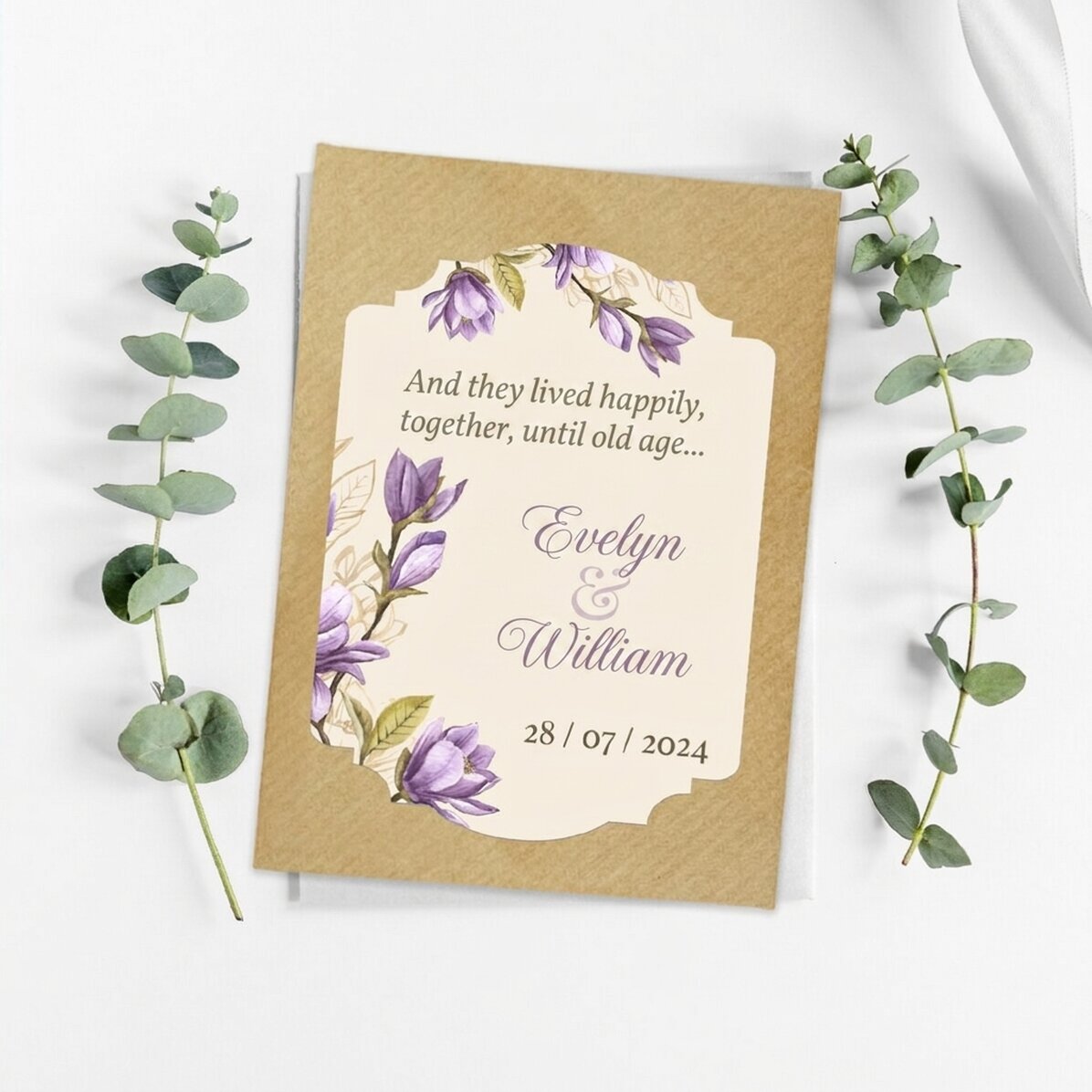 Personalised plantable wedding favour with message - Purple flowers