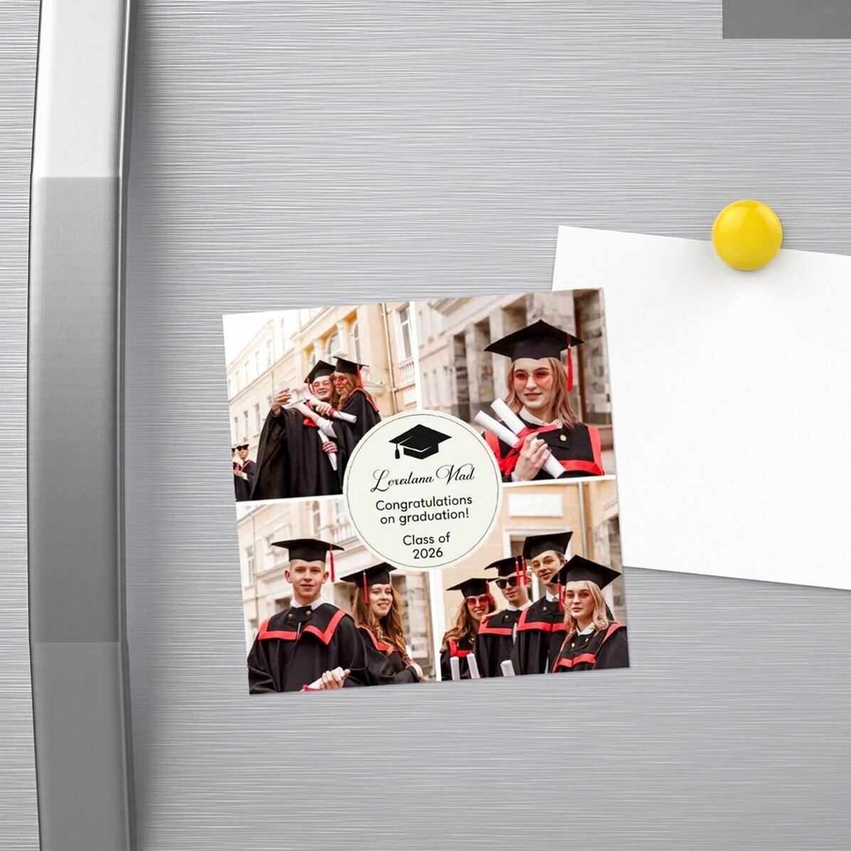 10x10 cm magnet personalised with 4 photos and text - Graduation