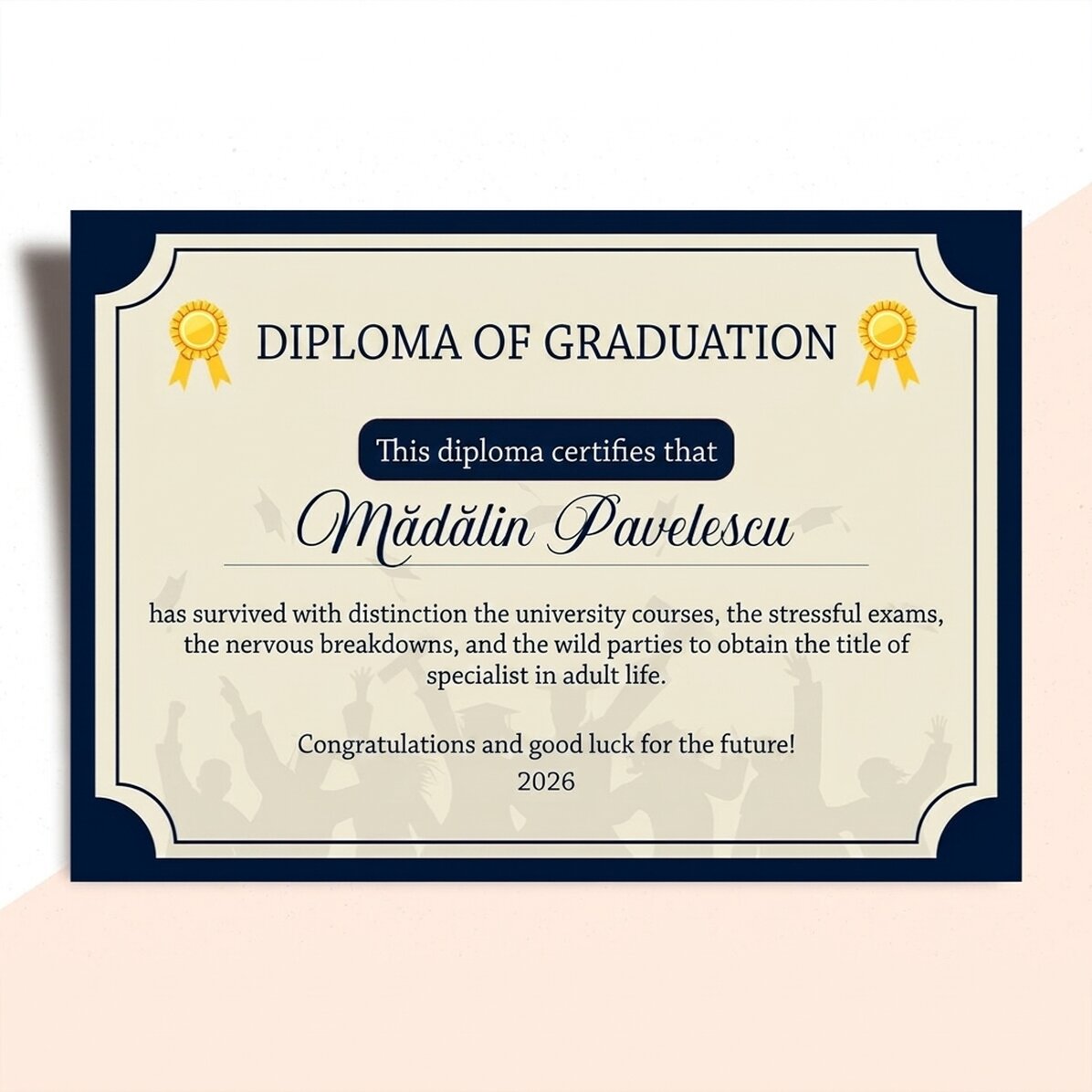 Personalised diploma with text - Adult life