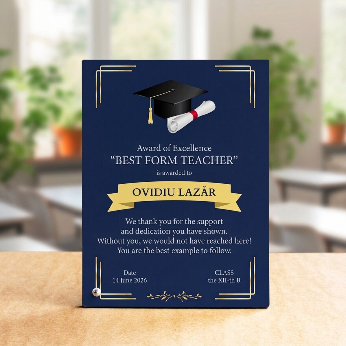 Personalised desk photo frame with message - Award of Excellence