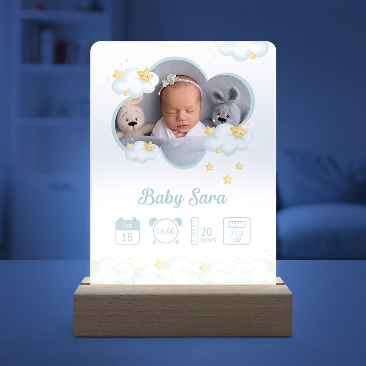 Personalised LED night light with photo and text - Baby
