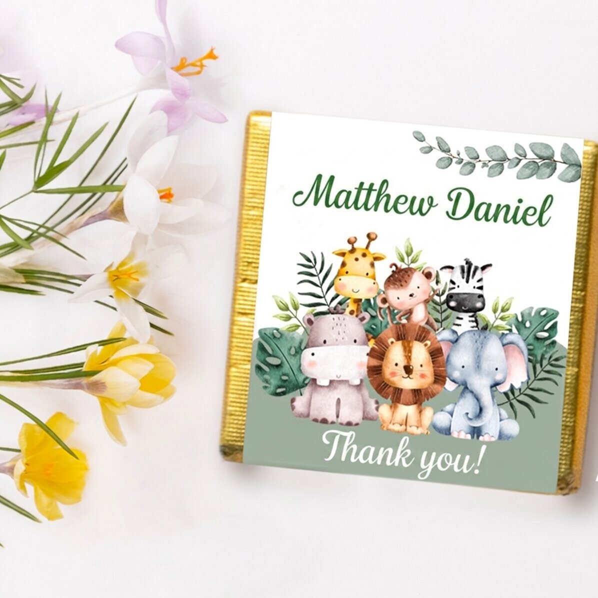 Personalised mini chocolate baptism favours - Animals