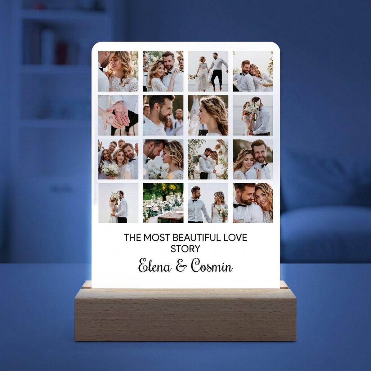 Personalised LED night light with 16 photos and message