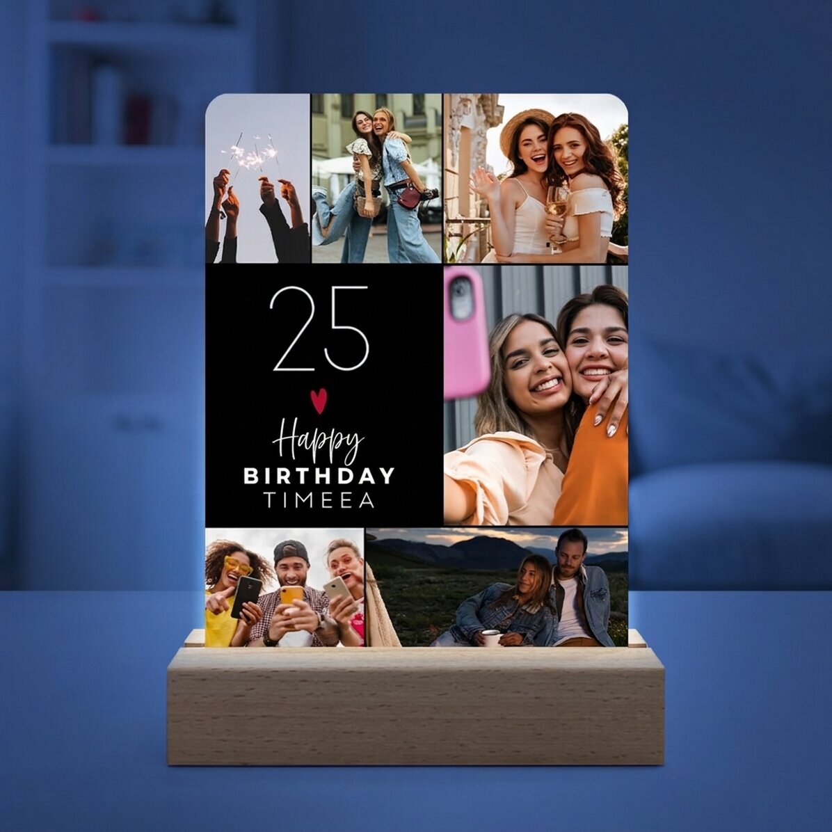 Personalised LED night light with 6 photos and message