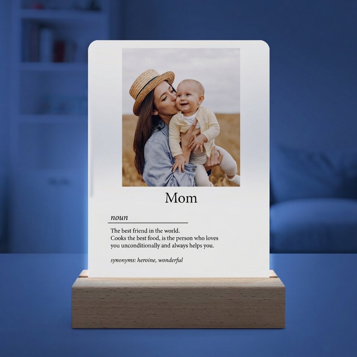 Personalised LED night light with a photo and message