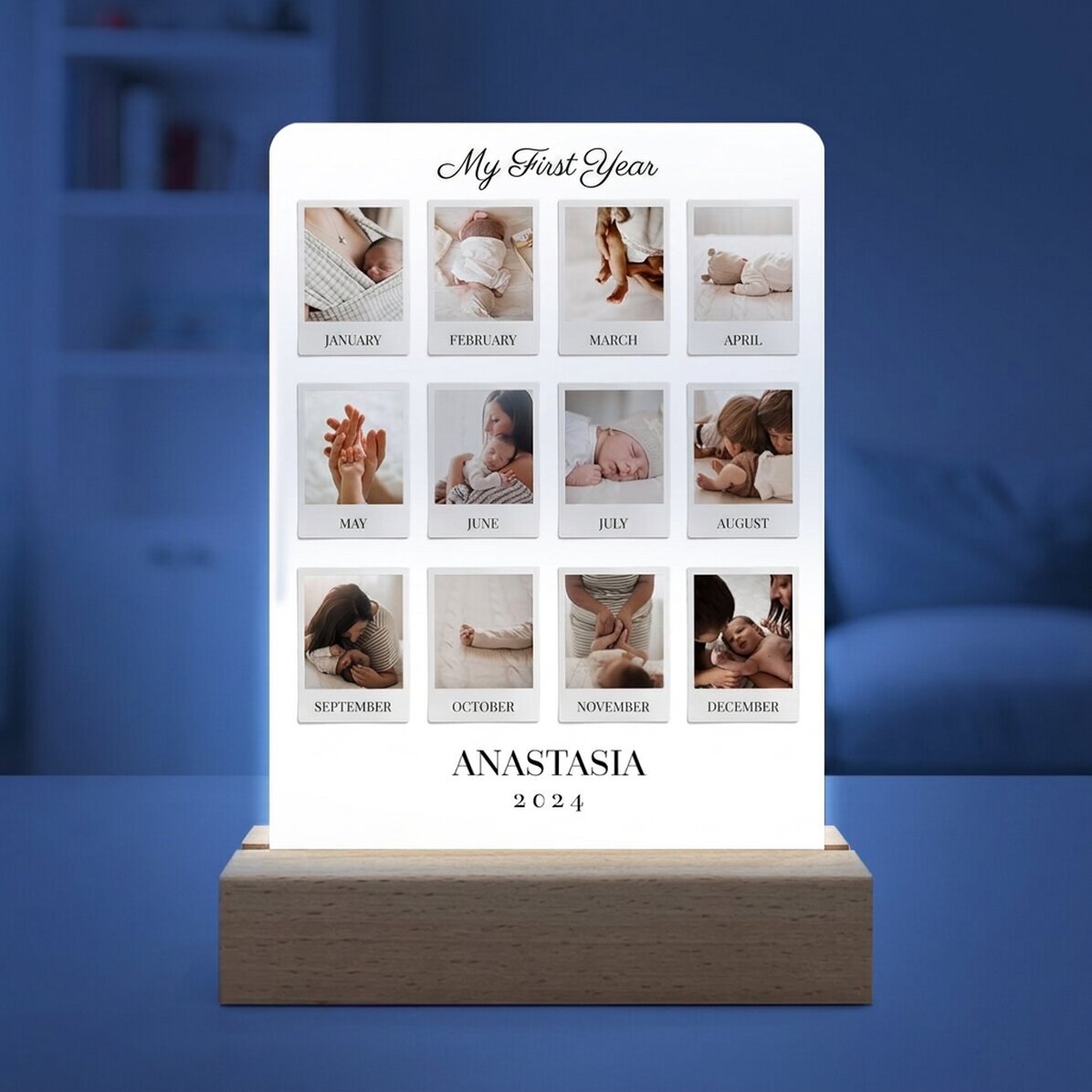 Personalised LED night light with 12 photos - My First Year