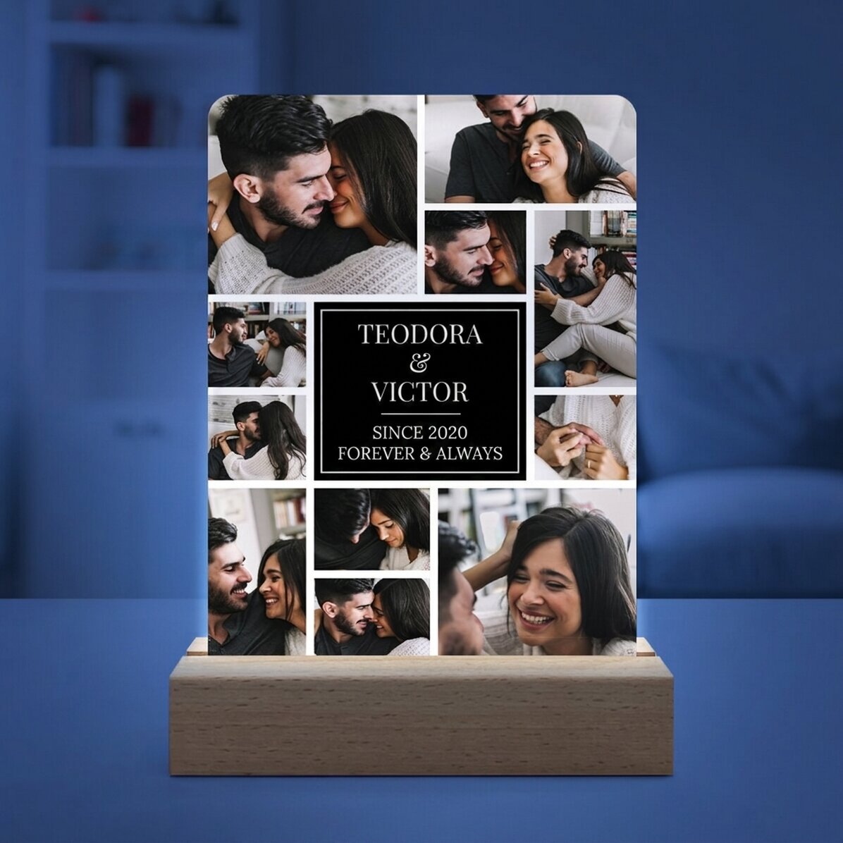 Personalised LED night light with 11 photos and message