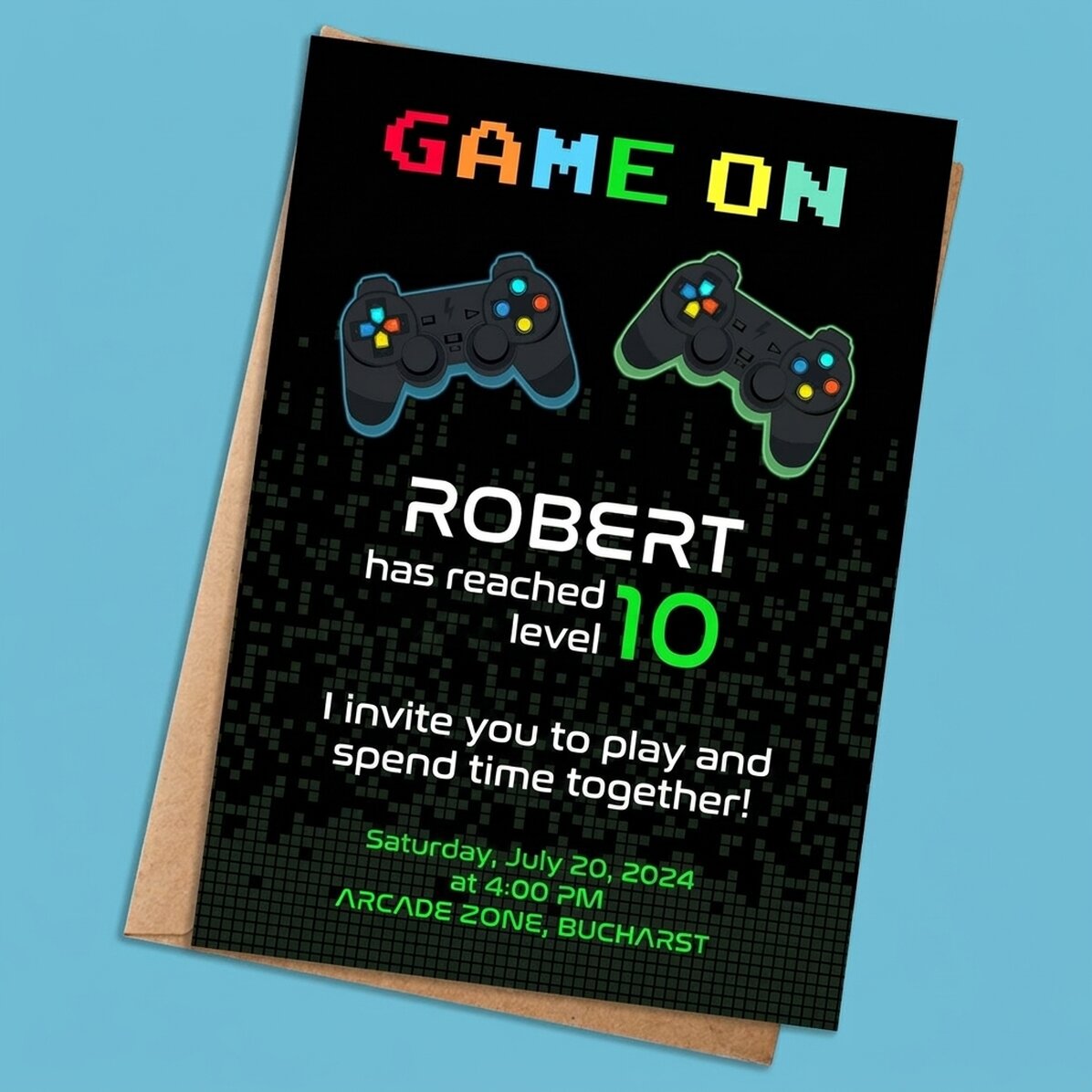 Personalised card with text - invitation - Game on