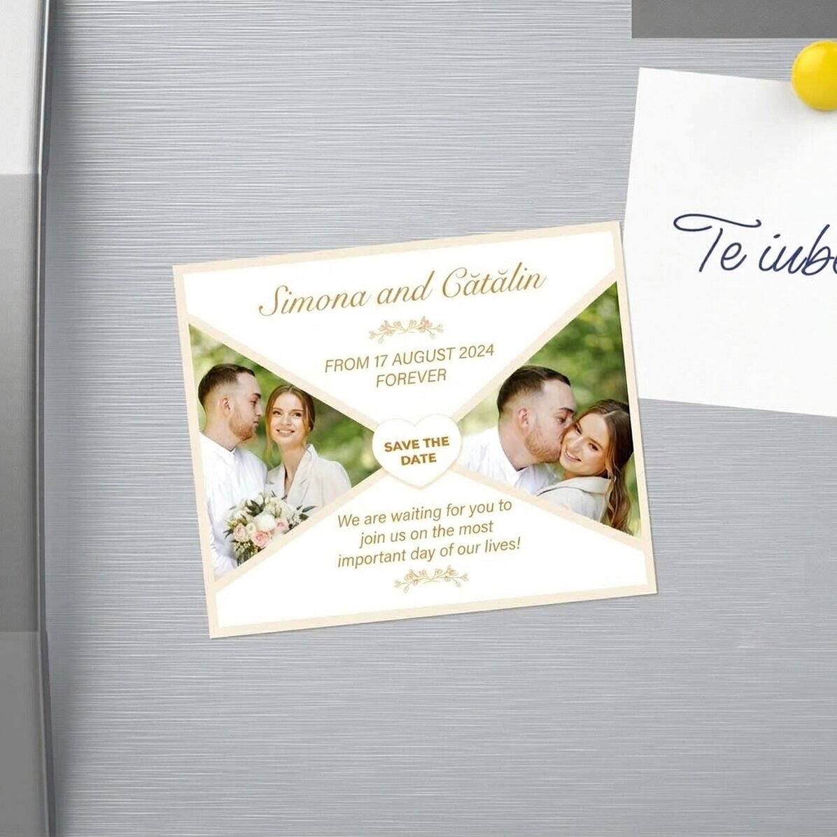 12x10 cm magnet personalised with 2 photos and text - Save the date