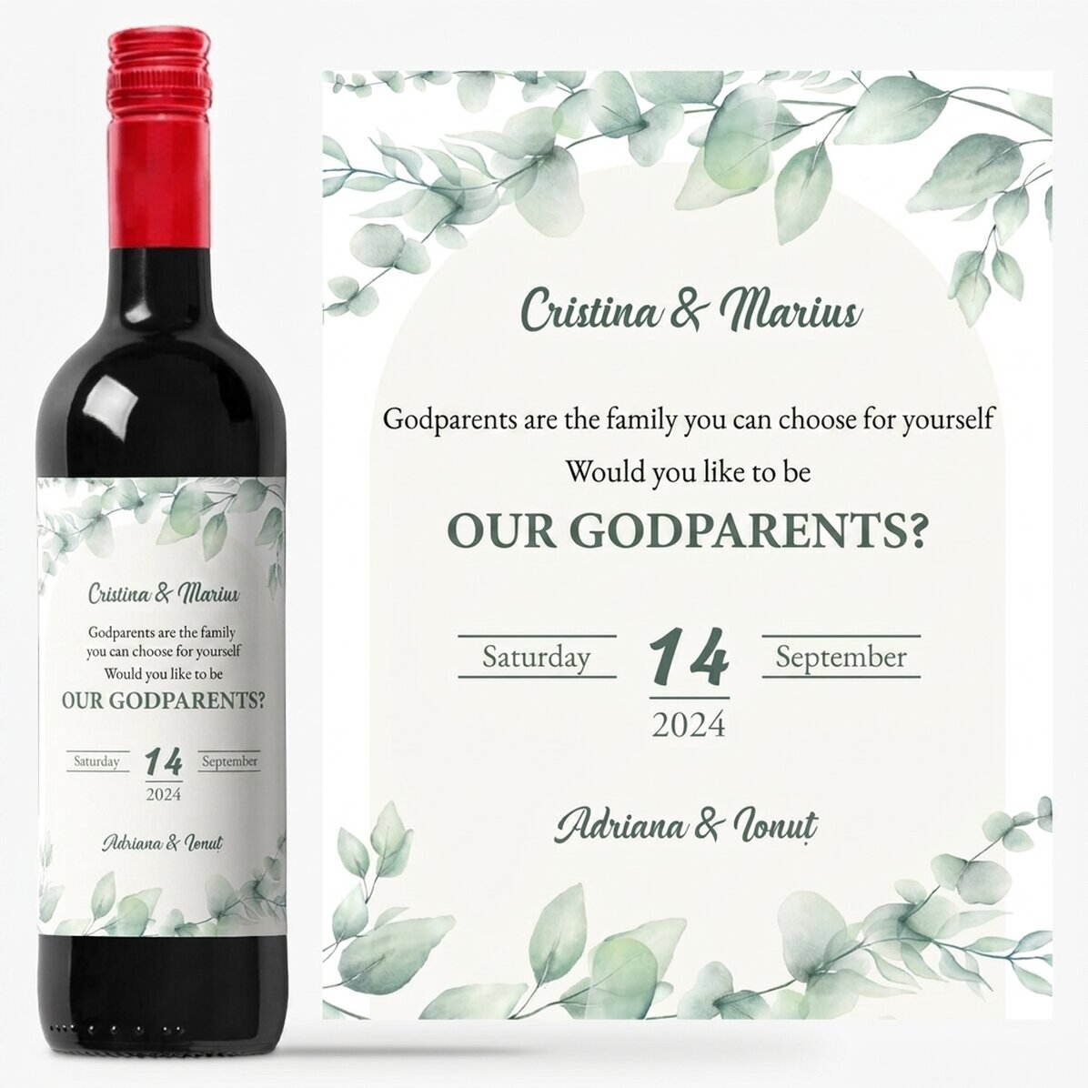 Personalised wine with text - For godparents