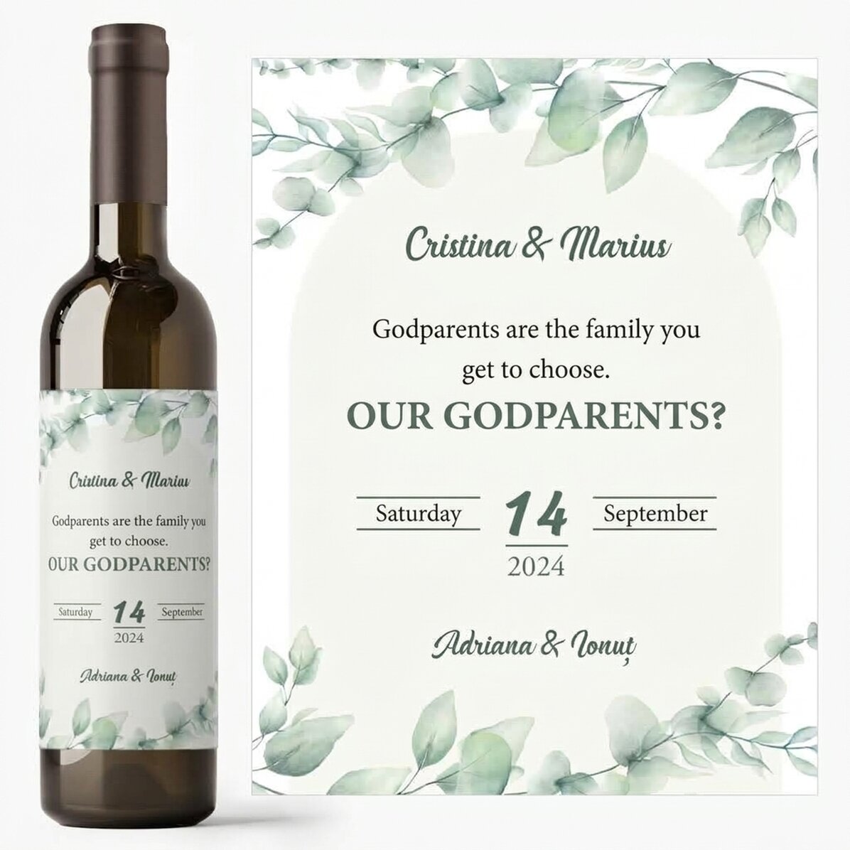 Personalised wine with text - For godparents