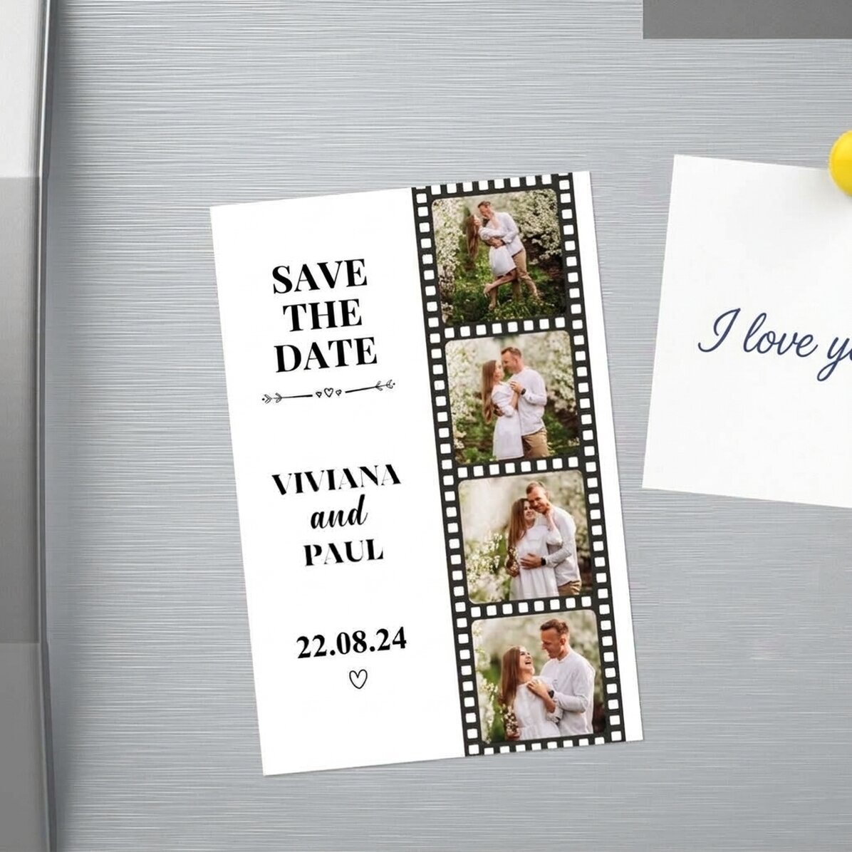 Personalised 10x15cm magnet with 4 photos and text - Save the date