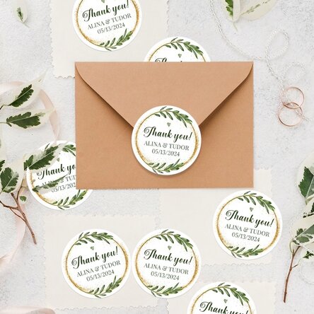 Set of 12 stickers (self-adhesive labels) round personalised with message