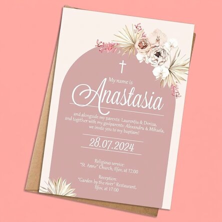 Personalised card with text - Christening invitation - Pink Elegance