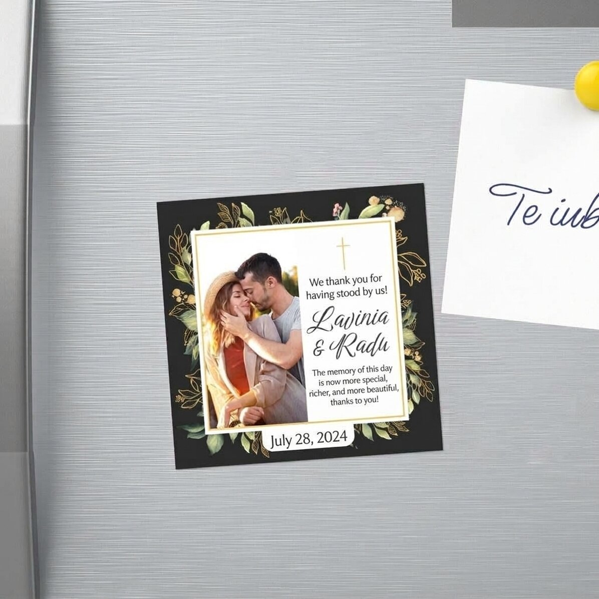 Personalised 10x10 cm wedding magnet with photo and text - Memories for a Lifetime