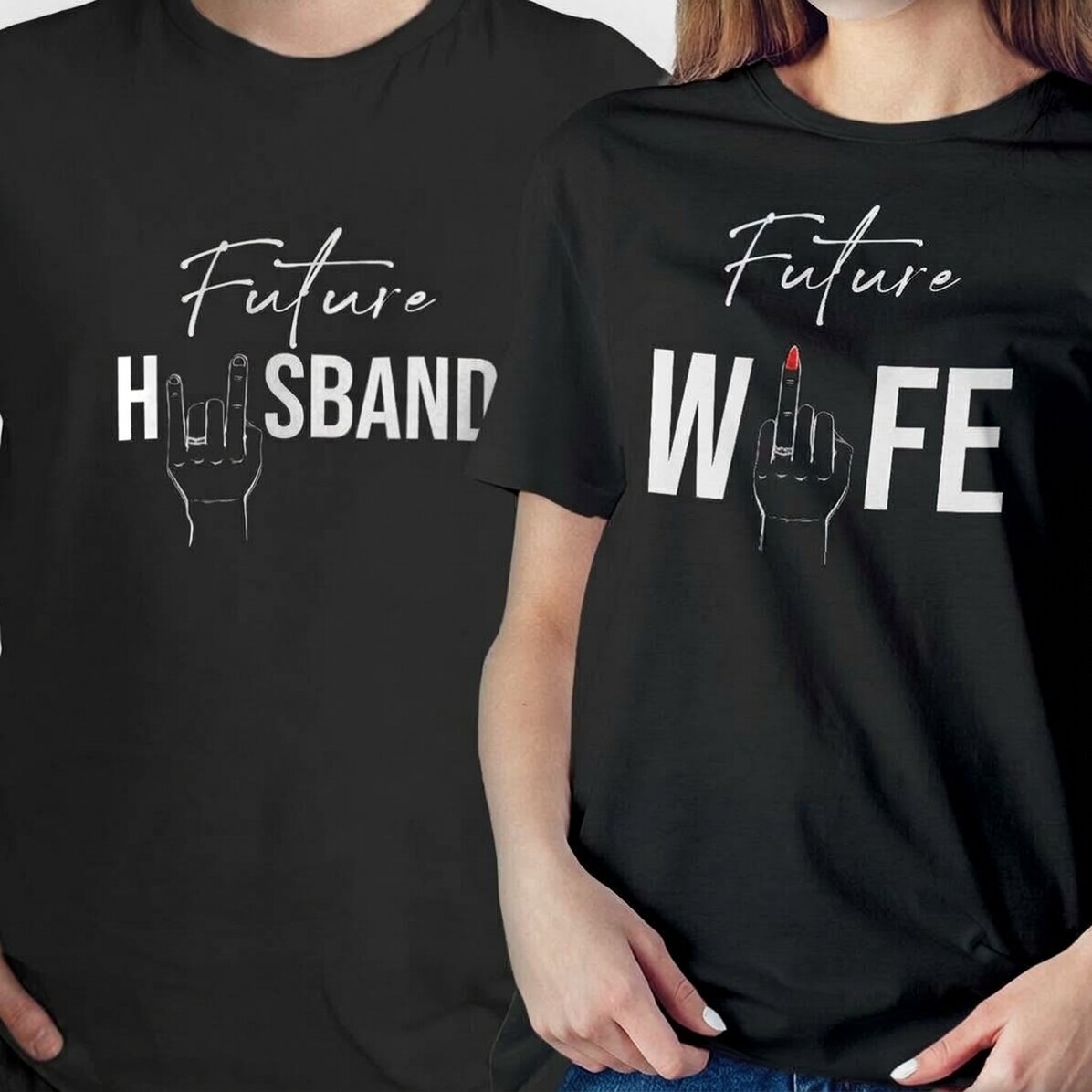 Custom cotton T-shirt with funny text for couples - Ring finger
