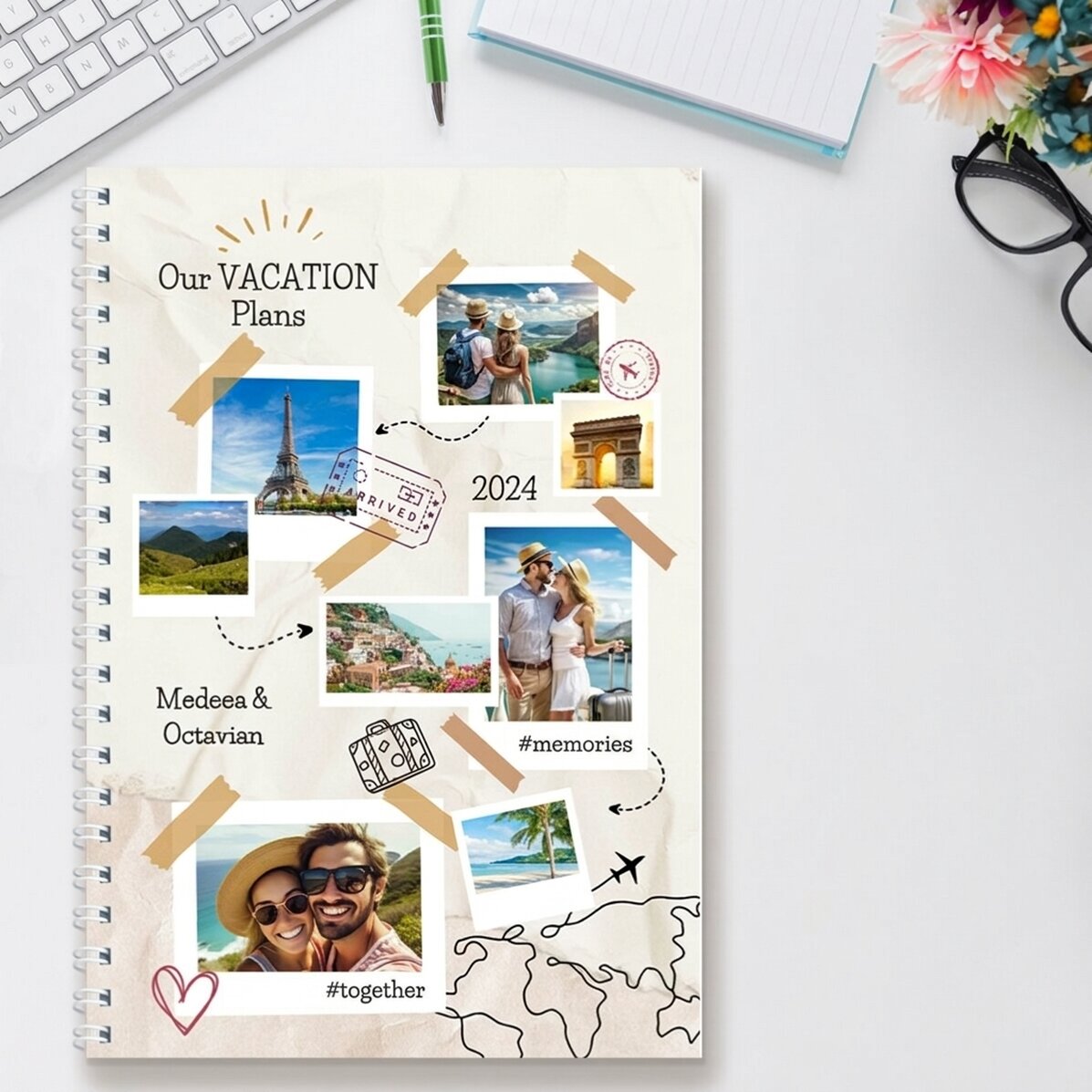 Personalised notebook with 8 photos and text - Holiday plans
