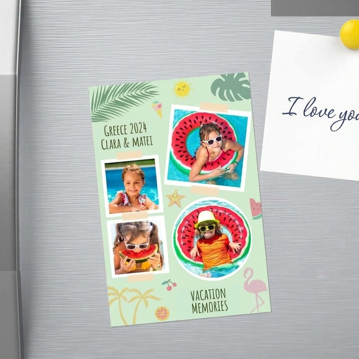 Personalised 10x15 cm magnet with 4 photos and text - Holiday