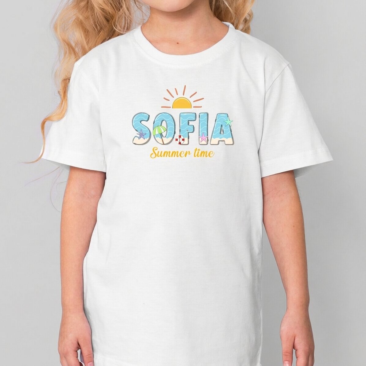 Customised cotton T-shirt for children with name and message - Summer