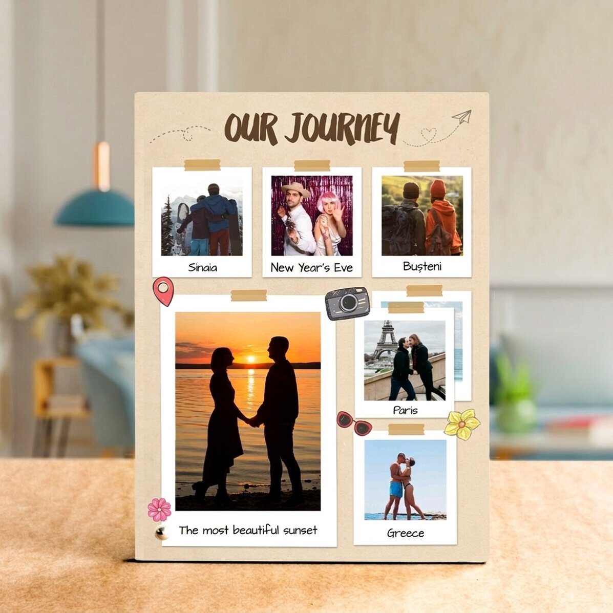 Personalised desk photo frame with 6 photos and message