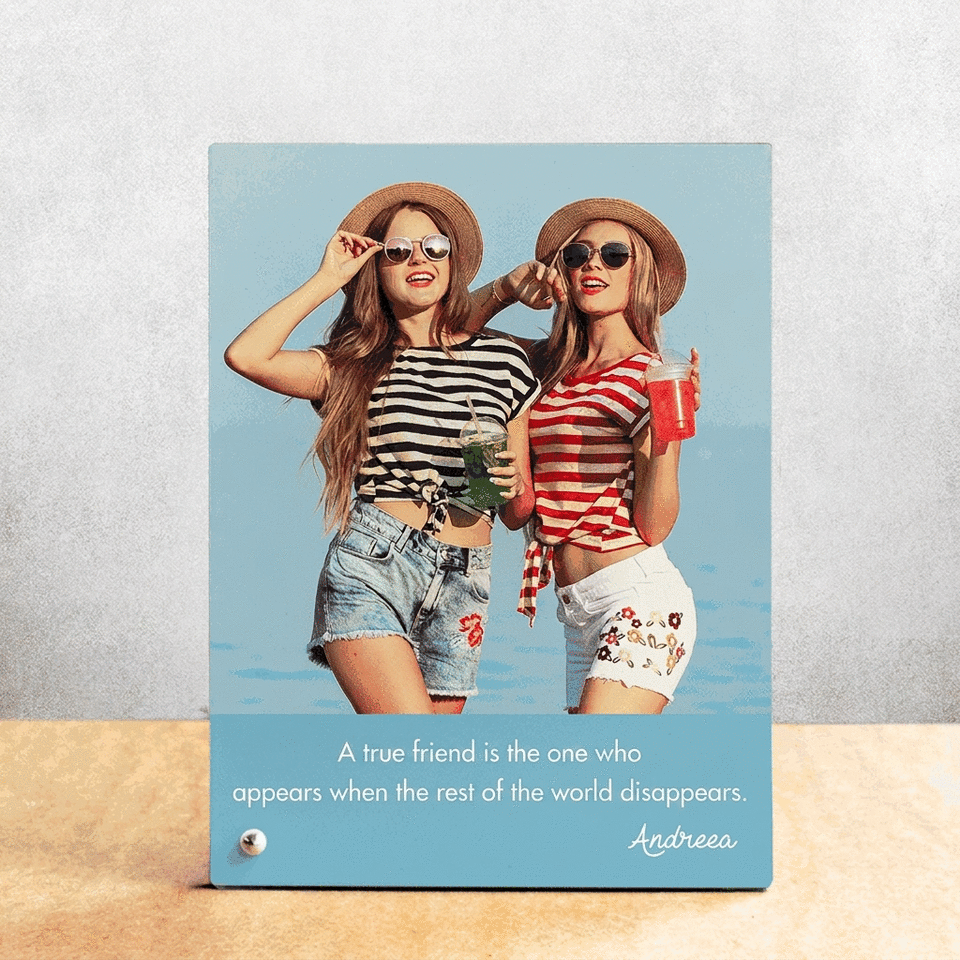 Personalised desk photo frame with photo and message
