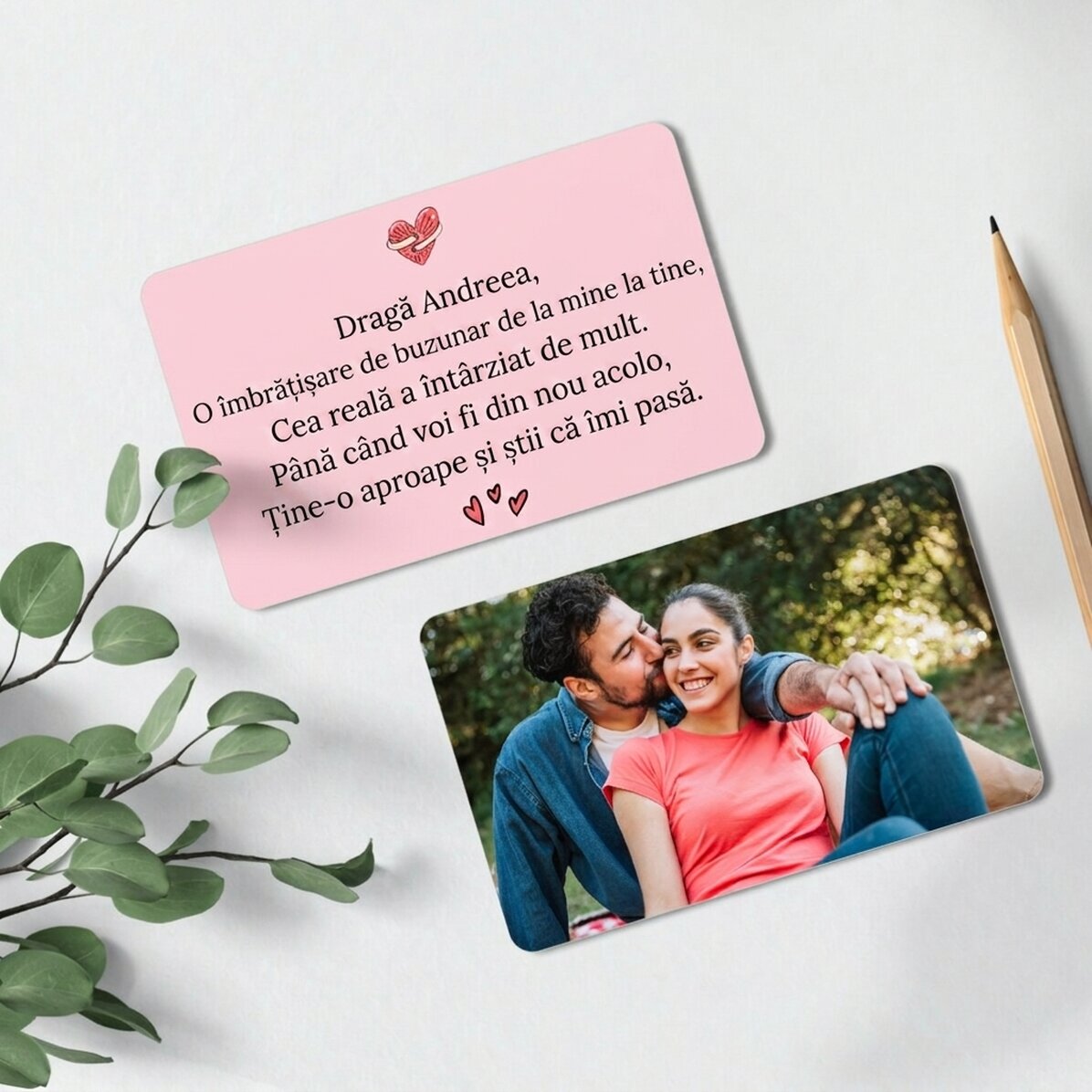 Personalised double-sided aluminium card with a photo and text