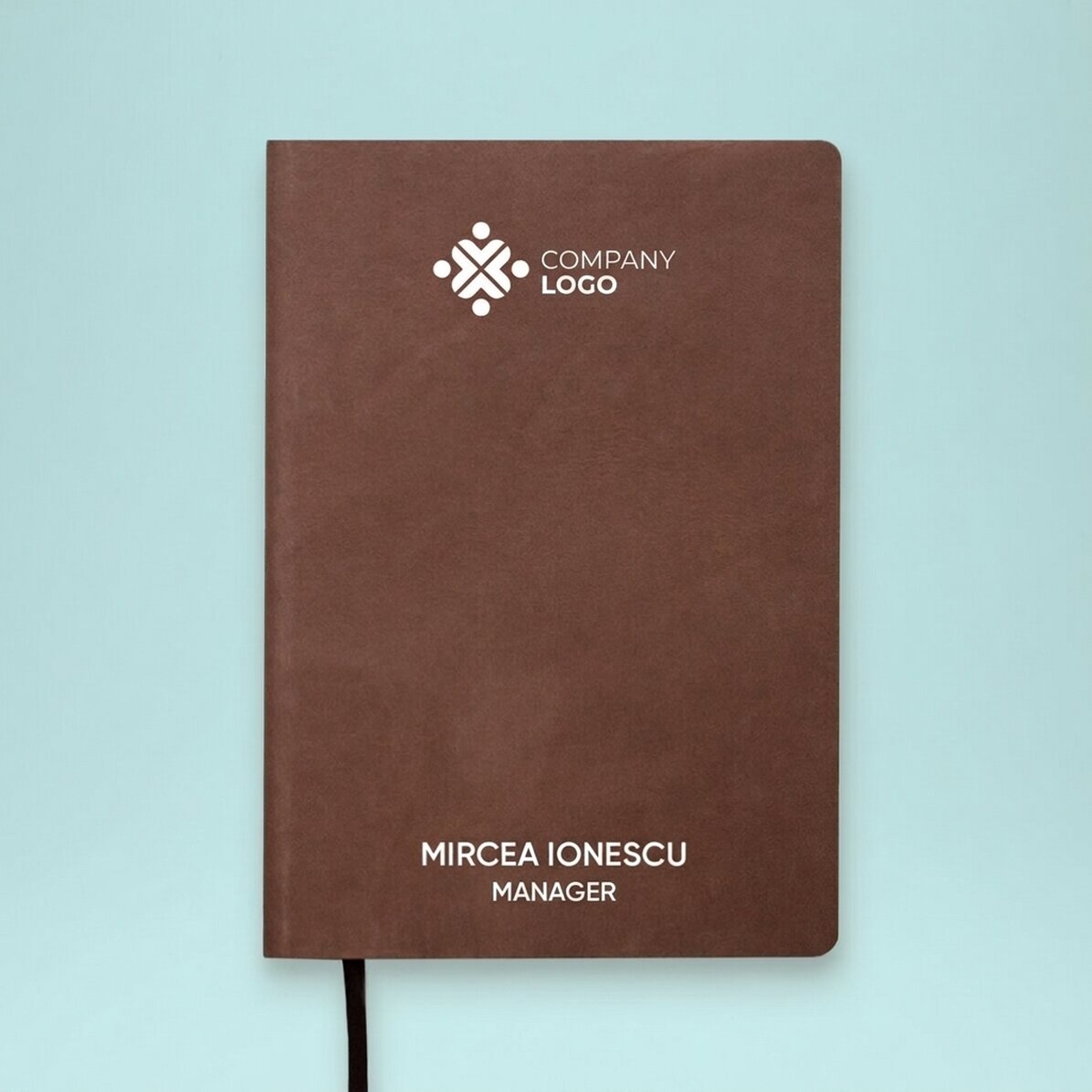 Personalised leather diary in colour with logo and name