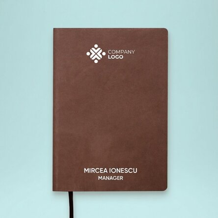 Personalised leather diary in colour with logo and name