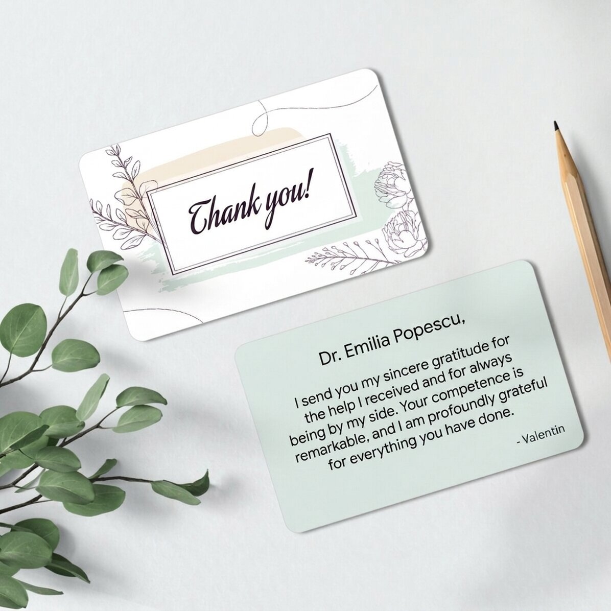 Personalised double-sided aluminium card with message - Thank you