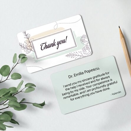 Personalised double-sided aluminium card with message - Thank you
