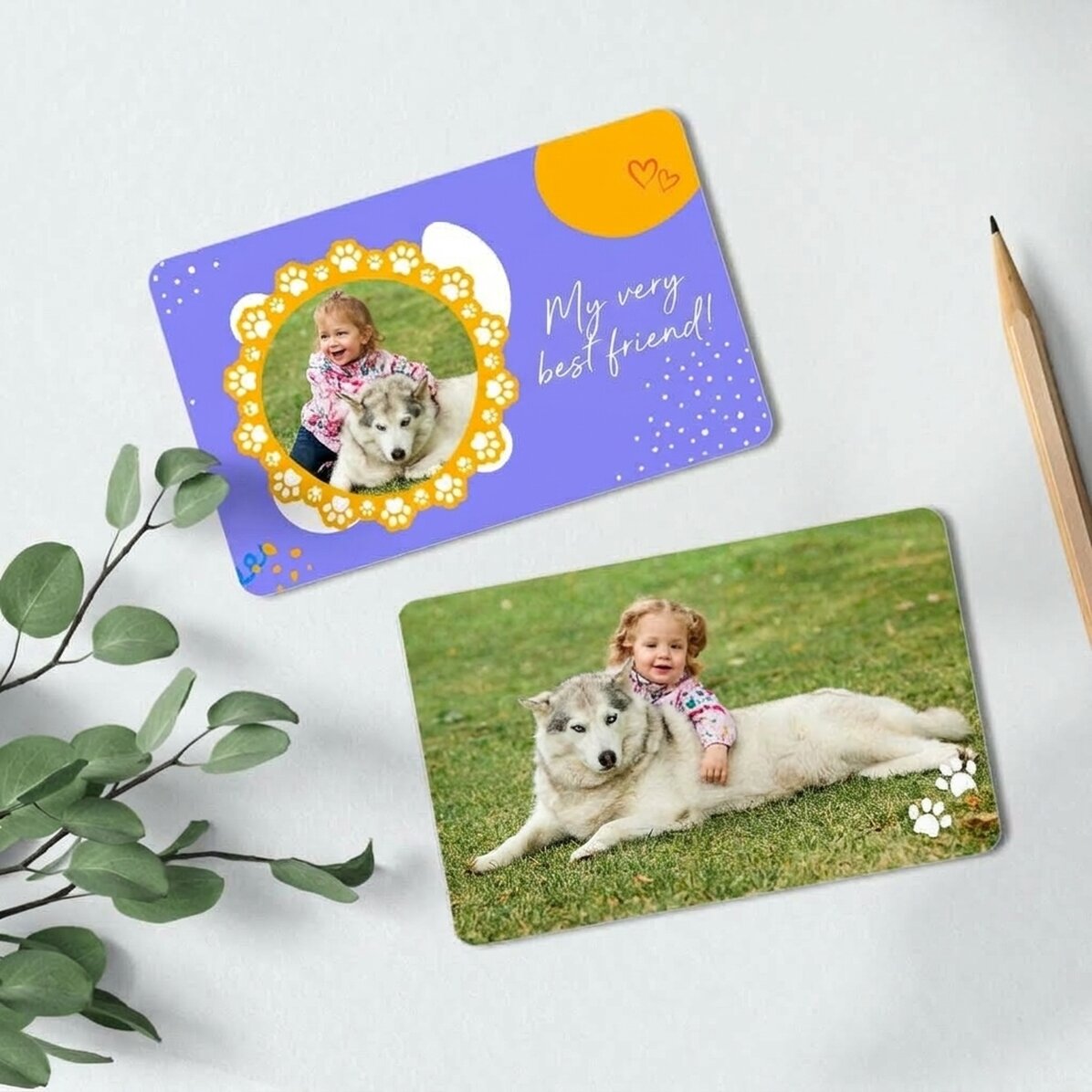Personalised double-sided aluminium card with text and two photos - Furry Friend