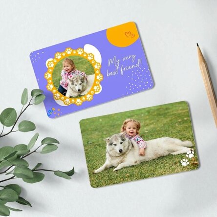 Personalised double-sided aluminium card with text and two photos - Furry Friend