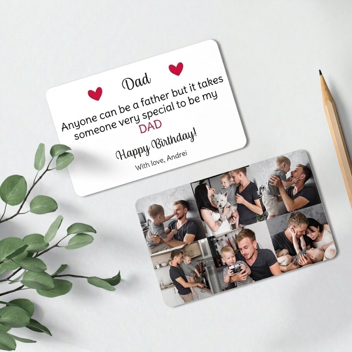 Personalised double-sided aluminium card with 6 photos and text