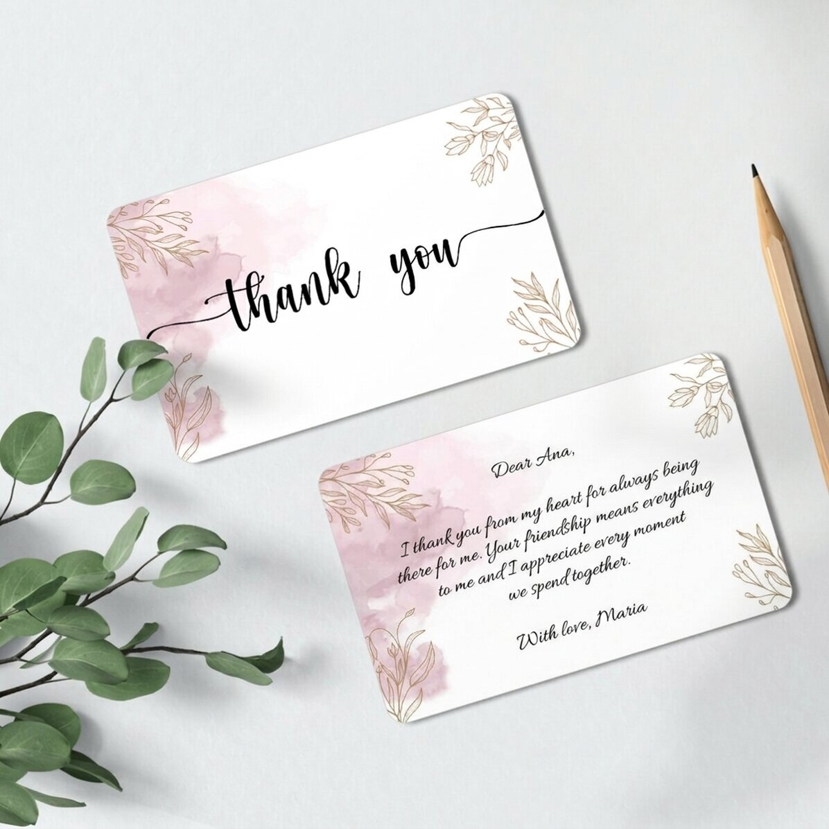 Personalised double-sided aluminium card with message - Thank you