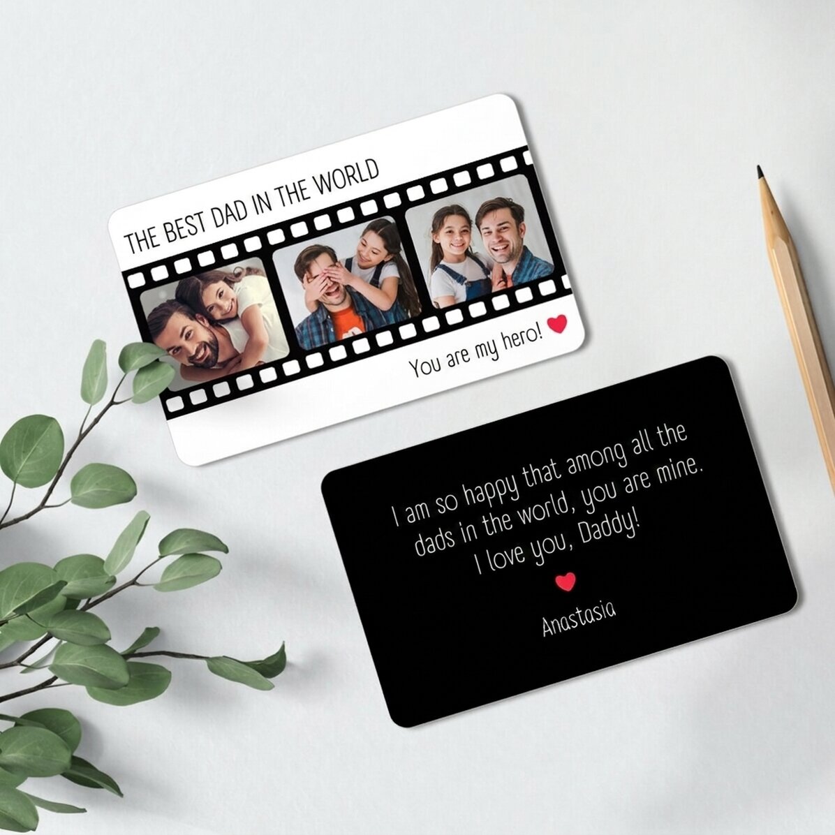 Personalised double-sided aluminium card with 3 photos and message