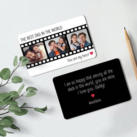 Personalised double-sided aluminium card with 3 photos and message