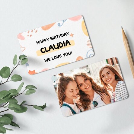Personalised double-sided aluminium card with message and photo - Birthday