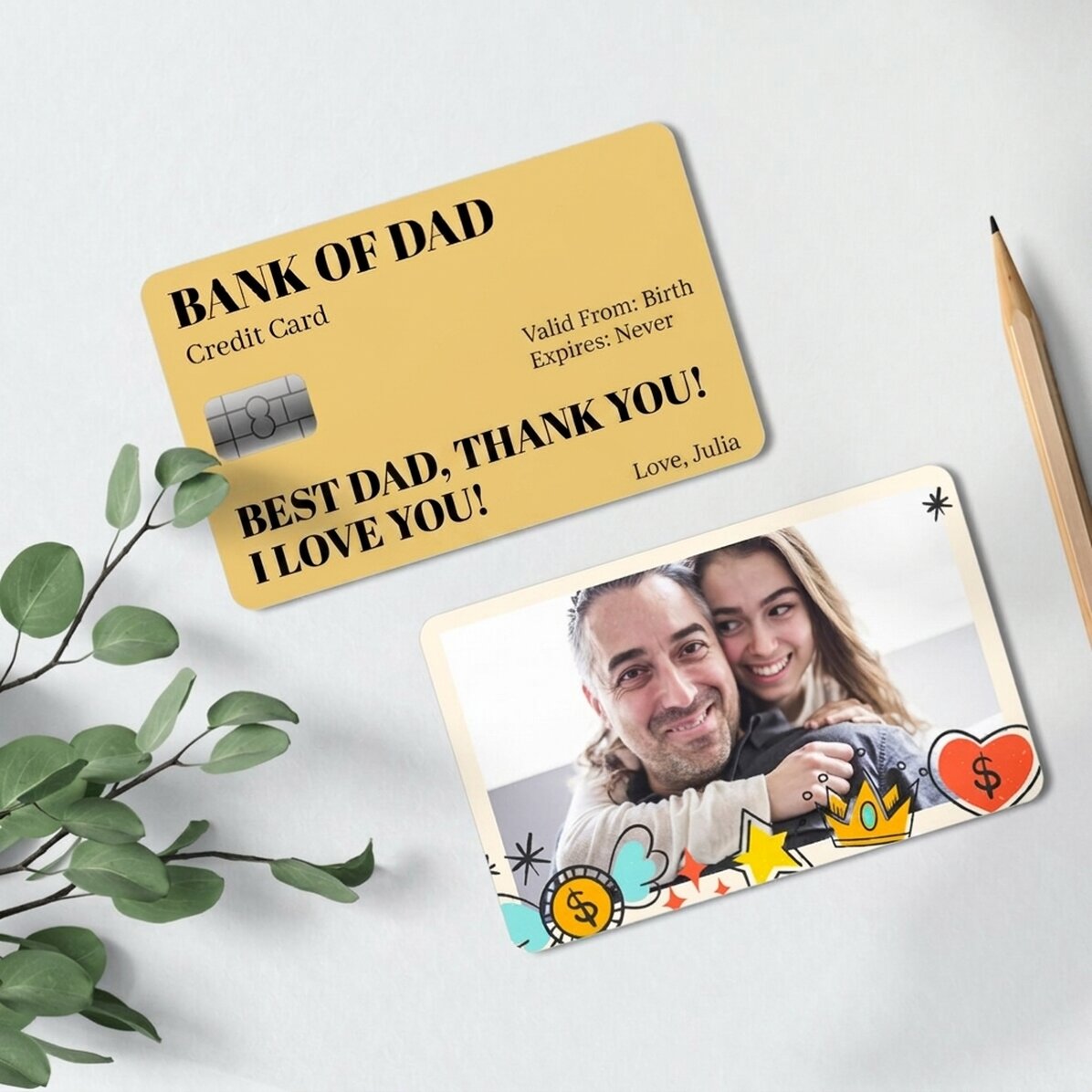 Personalised double-sided aluminium card with message and photo - Bank