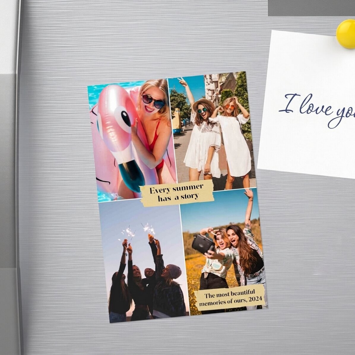 Personalised 10x15 cm magnet with 4 photos and messages