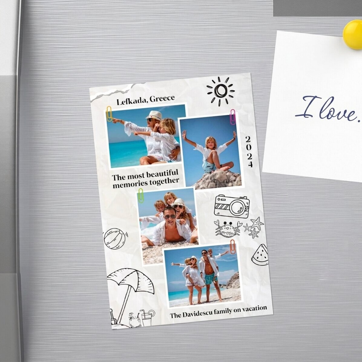 10x15 cm magnet personalised with 4 photos and text - Holiday