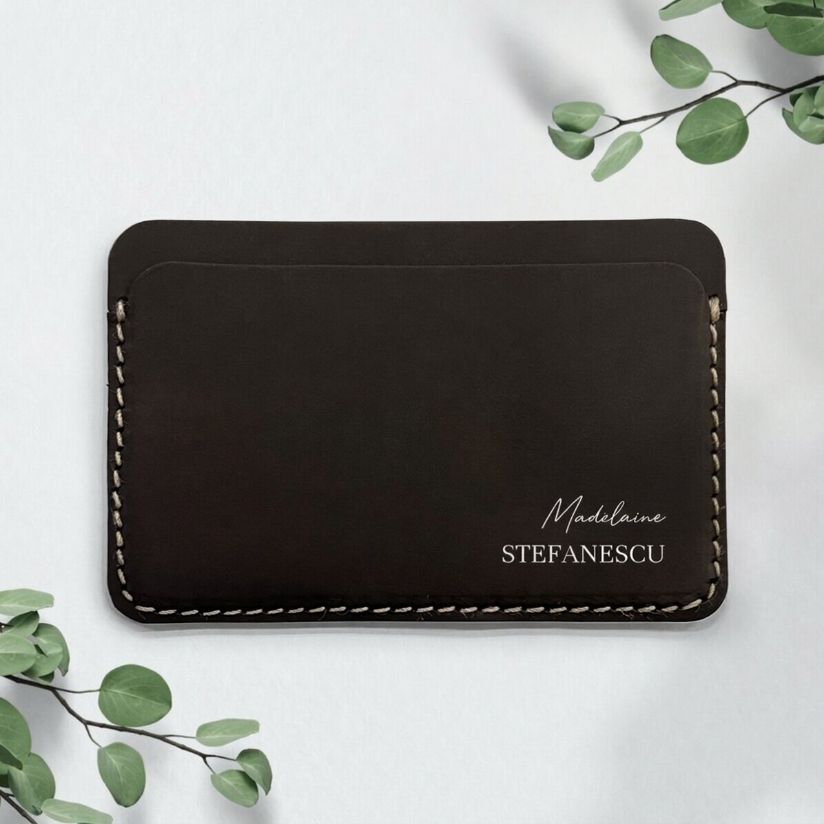 Personalised leather wallet with name