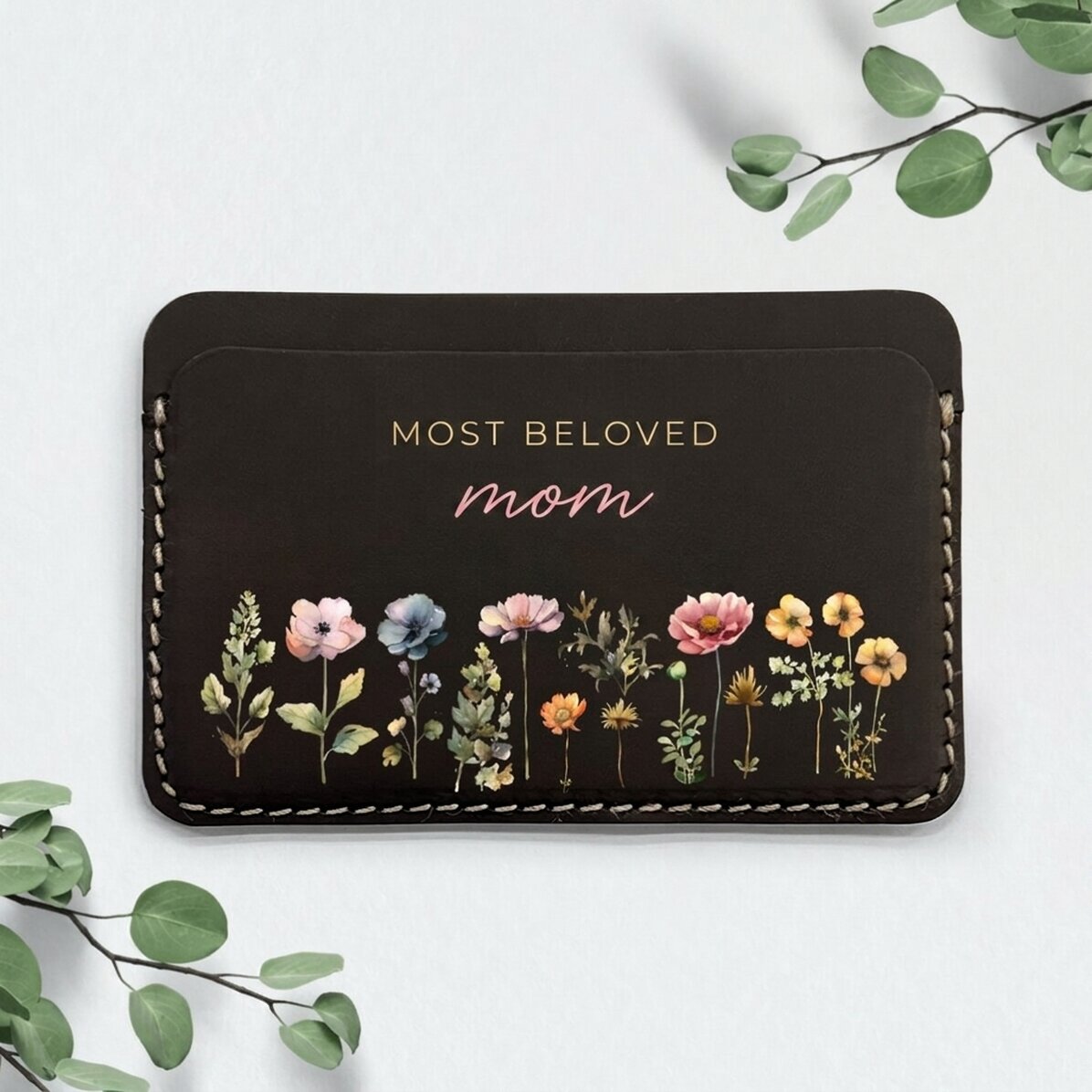 Personalised leather wallet with message - Floral