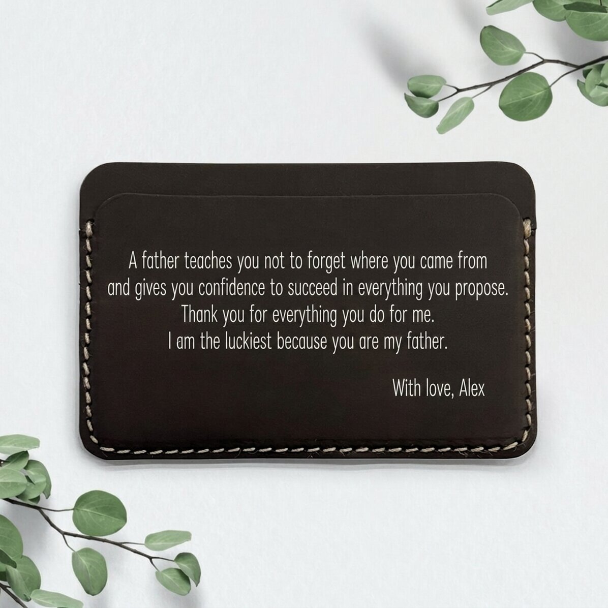 Personalised coloured leather wallet with message