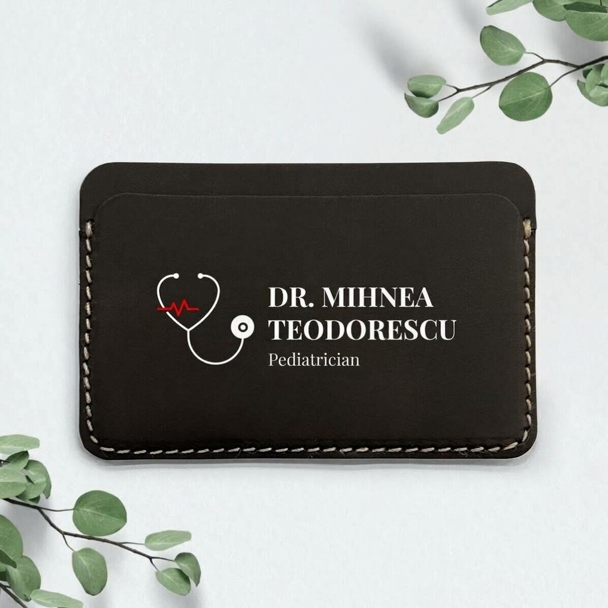 Personalised leather wallet with text - Medic