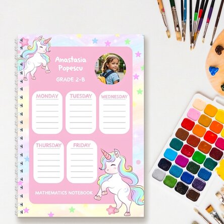Personalised notebook with photo and text - Unicorns Timetable