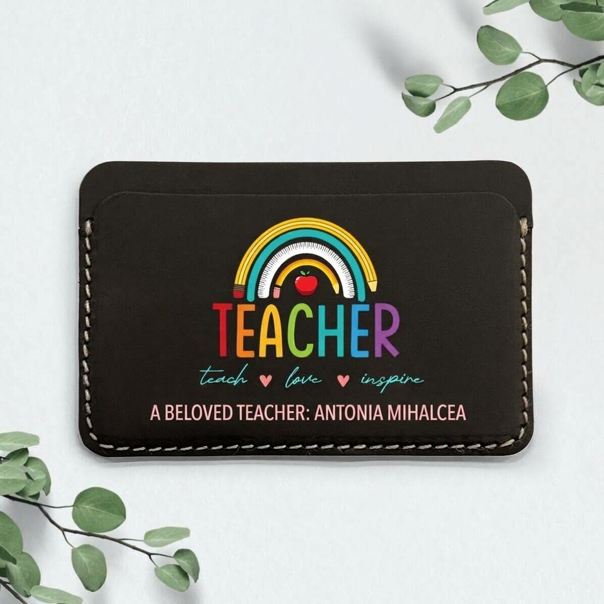 Personalised leather wallet with text - Teacher