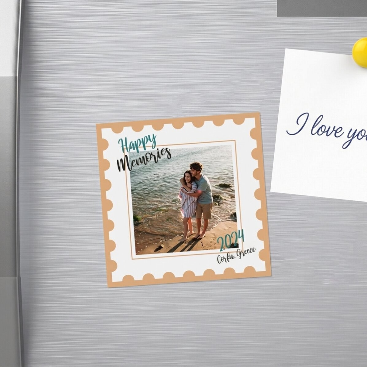 10x10 magnet personalised with a photo and text - Happy Memories