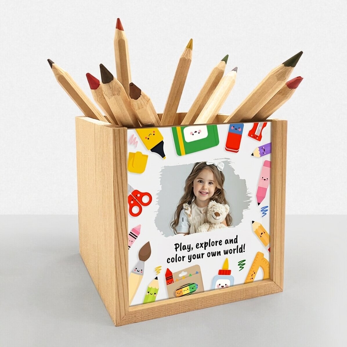 Personalised pencil holder with photo and text - Colours