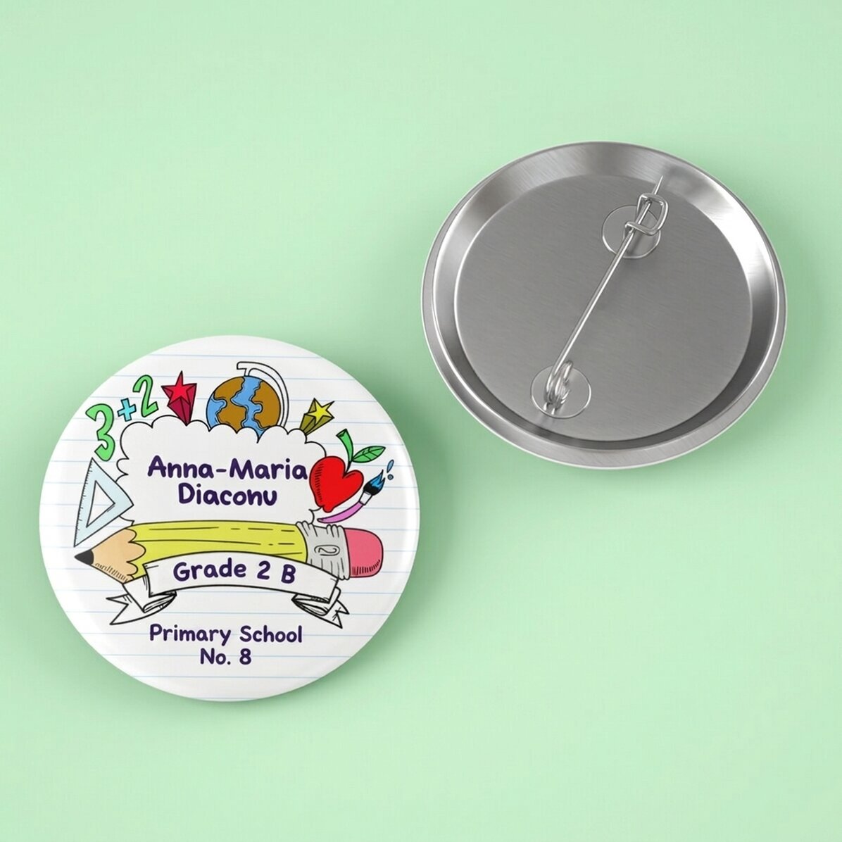 Personalised badge with name and text - School time